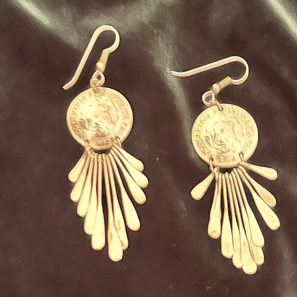 Banco Central De Reserva Del Peru 1976 Sterling Silver Dangle Earrings Boho Chic - Picture 4 of 17